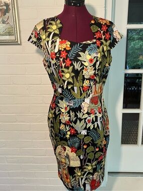 GRACE KARIN Frida Kahlo 50s Cap Sleeve Pencil Pinup Dress Medium